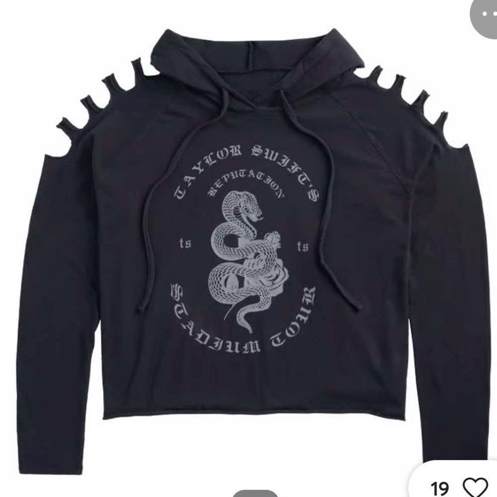 Taylor Swift Black Cropped Hoodie with Silver Snake Graphic, Size Medium, GUC